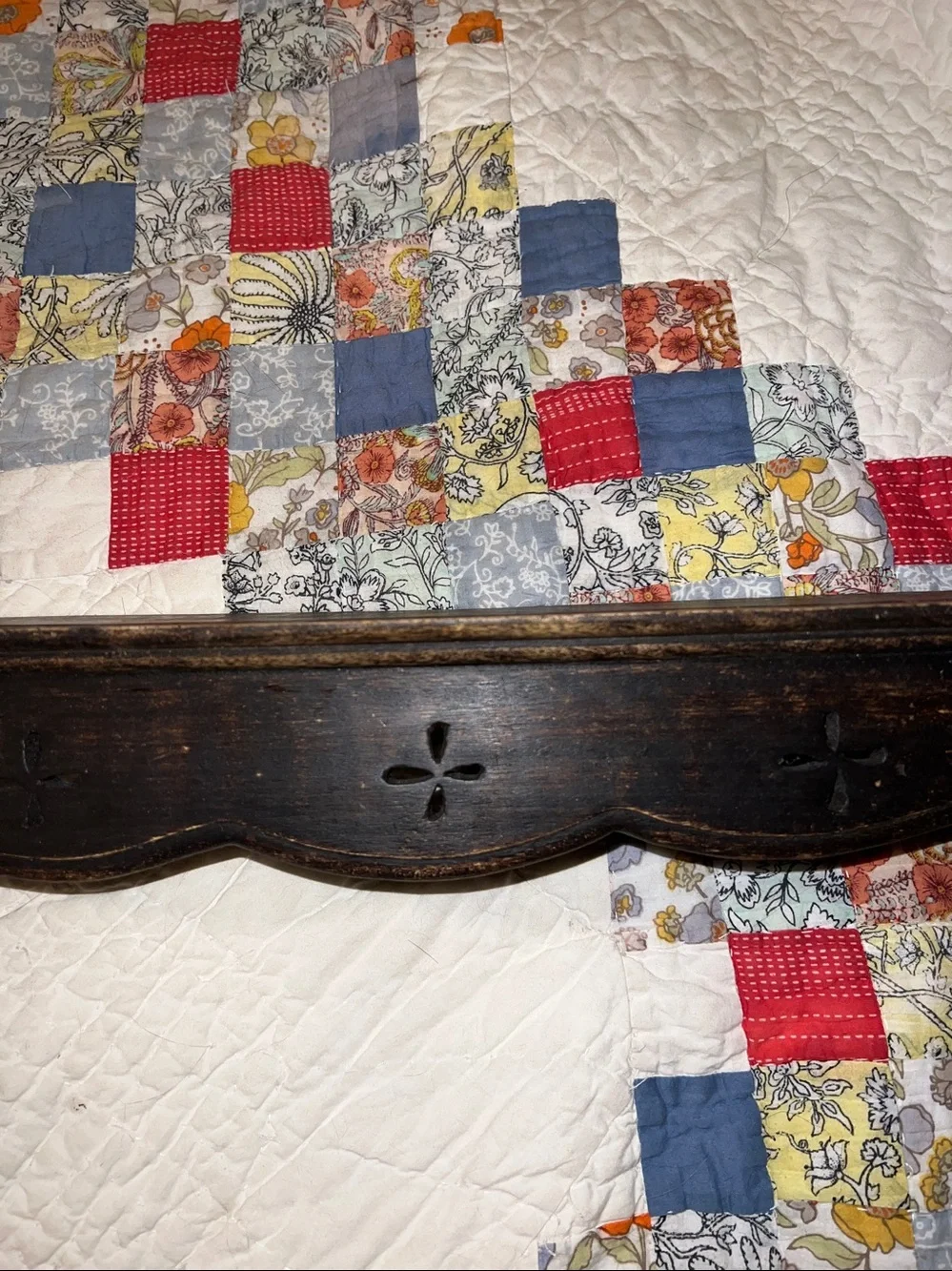 Antique Wood scalloped edge wall shelf dish holder primitive
